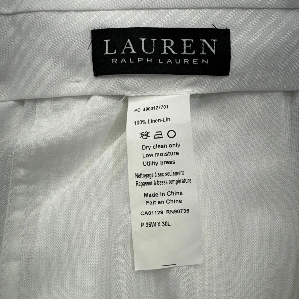Ralph Lauren Linen Pants Mens 36x30 White LRL Classic Dress Trousers Ultraflex